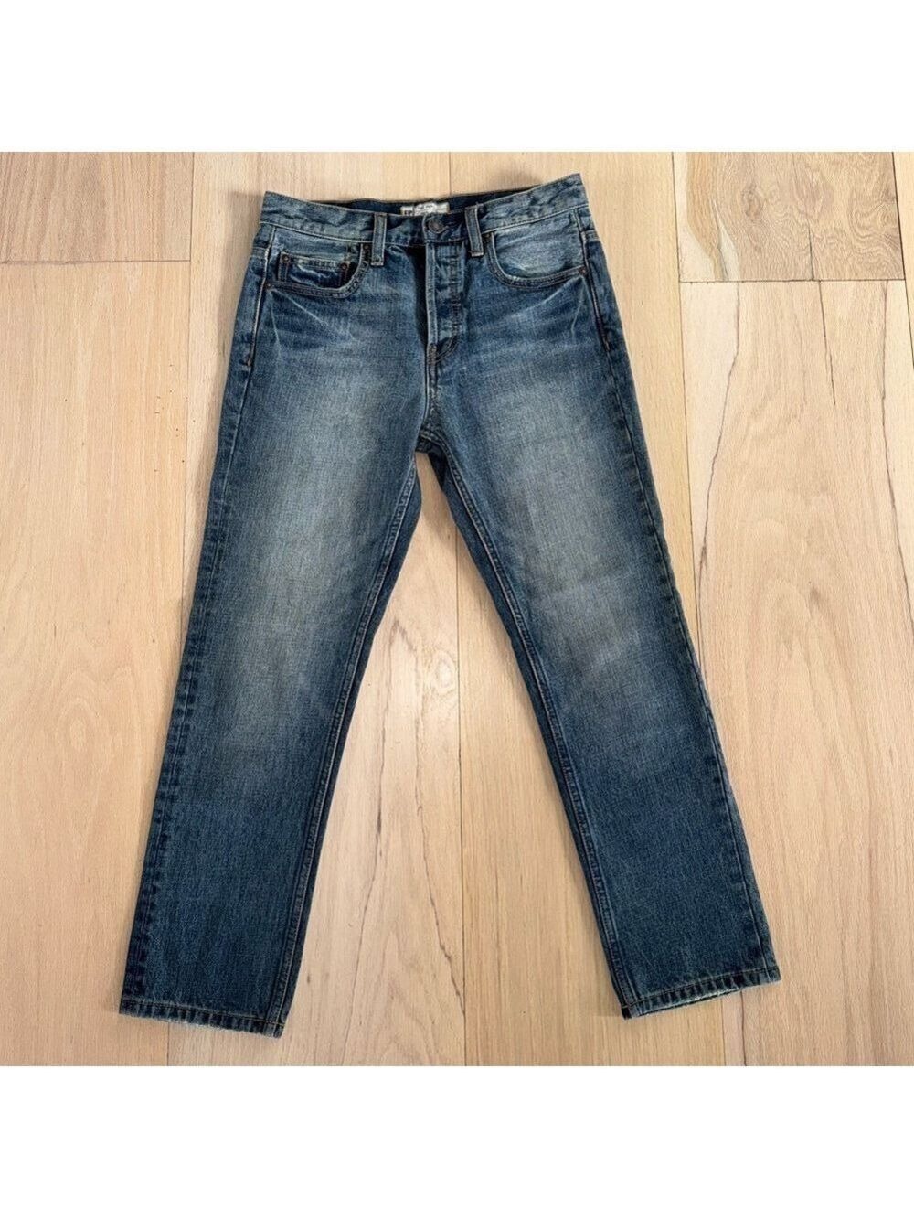 Free People Jeans Straight Leg Medium To Dark Wash 100% Cotton Size 26
